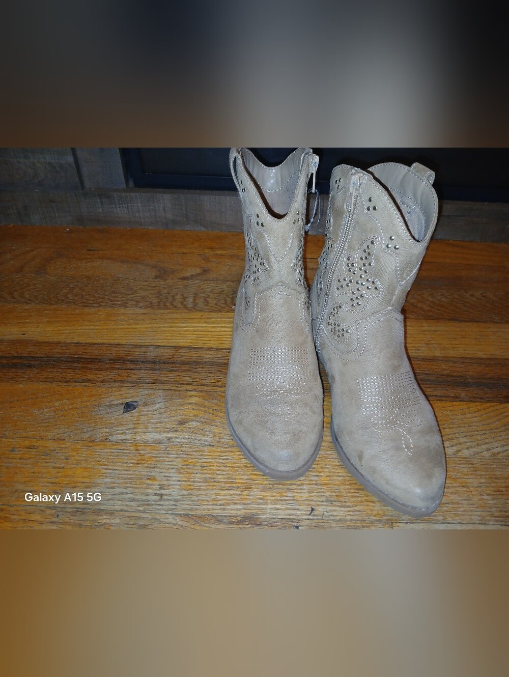 art class Tan Suede Kids Western Boots with Stud Accents